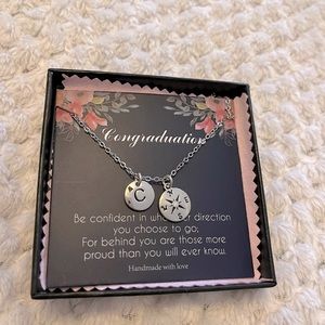 Silver Compass + Initial (‘C’)Necklace